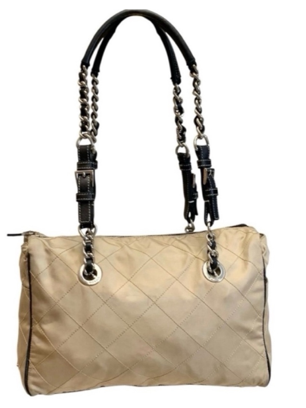 Prada Tessuto Impuntu Authentic Quilted Nylon Chain Shoulder Bag Beige